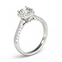 Round-Cut Square Halo Pave' Diamond Engagement Ring Platinum (2.33ct)