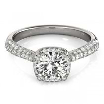 Round-Cut Square Halo Pave' Diamond Engagement Ring Platinum (2.33ct)