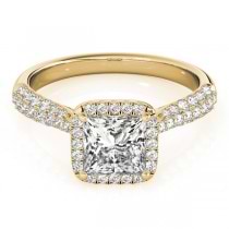 Princess-Cut Halo pave' Diamond Engagement Ring 14k Yellow Gold (2.33ct)