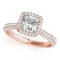 Princess-Cut Halo pave' Diamond Engagement Ring 18k Rose Gold (2.33ct)