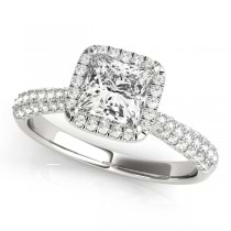Princess-Cut Halo pave' Diamond Engagement Ring 18k White Gold (2.33ct)