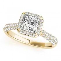 Princess-Cut Halo pave' Diamond Engagement Ring 18k Yellow Gold (2.33ct)