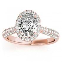 Oval-Cut Halo Pave Diamond Engagement Ring Setting 14k Rose Gold (0.34ct)