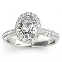 Oval-Cut Halo Pave Diamond Engagement Ring Setting 18k White Gold (0.34ct)