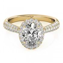 Oval-Cut Halo Pave Diamond Engagement Ring Setting 18k Yellow Gold (0.34ct)