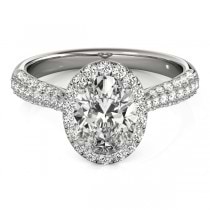 Oval-Cut Halo Pave Diamond Engagement Ring Setting Platinum (0.34ct)