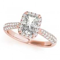 Emerald-Cut Halo pave' Diamond Engagement Ring 14k Rose Gold (2.38ct)