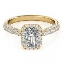 Emerald-Cut Halo pave' Diamond Engagement Ring 14k Yellow Gold (2.38ct)