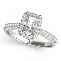 Emerald-Cut Halo pave' Diamond Engagement Ring 18k White Gold (2.38ct)