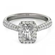 Emerald-Cut Halo pave' Diamond Engagement Ring 18k White Gold (2.38ct)