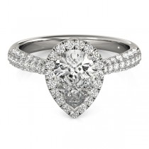 Pear-Cut Halo pave' Diamond Engagement Ring 14k White Gold (2.38ct)