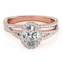 Oval-Cut Halo Triple Row Diamond Engagement Ring 14k Rose Gold (1.38ct)