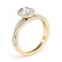 Oval-Cut Halo Triple Row Diamond Engagement Ring 14k Yellow Gold (1.38ct)