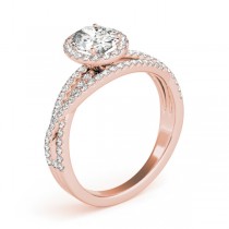 Oval-Cut Halo Triple Row Diamond Engagement Ring 18k Rose Gold (1.38ct)