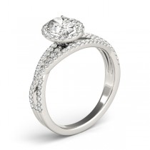 Oval-Cut Halo Triple Row Diamond Engagement Ring 18k White Gold (1.38ct)