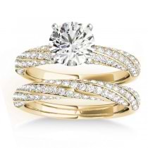 Diamond Twisted Pave Three-Row Bridal Set 14k Yellow Gold (1.11ct)