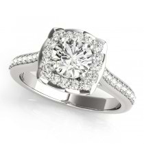 Diamond Halo Floral Engagement Ring 14k White Gold (1.32ct)