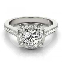 Diamond Halo Floral Engagement Ring 18k White Gold (1.32ct)