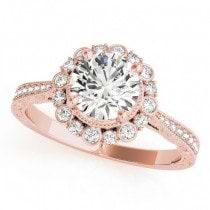 Diamond Flower Halo Vintage Engagement Ring 18k Rose Gold (1.11ct)