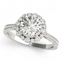Diamond Flower Halo Vintage Engagement Ring 18k White Gold (1.11ct)