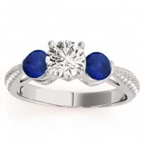 Diamond & Blue Sapphire Engagement Ring Setting 18k White Gold (0.66ct)