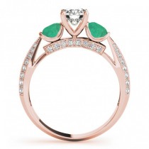 Diamond & Emerald 3 Stone Engagement Ring Setting 14k Rose Gold (0.66ct)
