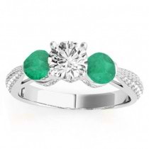 Diamond & Emerald 3 Stone Engagement Ring Setting 14k White Gold (0.66ct)