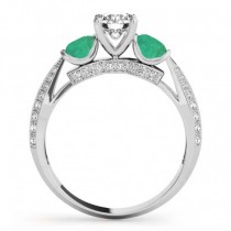 Diamond & Emerald 3 Stone Engagement Ring Setting 14k White Gold (0.66ct)