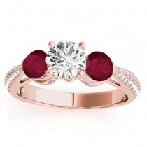 Diamond & Ruby 3 Stone Engagement Ring Setting 14k Rose Gold (0.66ct)