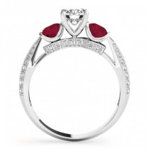 Diamond & Ruby 3 Stone Engagement Ring Setting 14k White Gold (0.66ct)