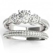 Diamond 3 Stone Bridal Set Setting 18k White Gold (1.04ct)