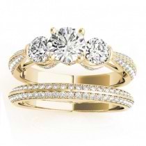 Diamond 3 Stone Engagement Ring Setting 18k Yellow Gold (1.04ct)