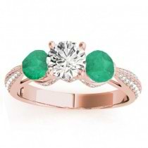 Diamond & Emerald 3 Stone Bridal Set Setting 14k Rose Gold (1.04ct)
