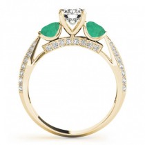 Diamond & Emerald 3 Stone Bridal Set Setting 14k Yellow Gold (1.04ct)