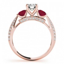 Diamond & Ruby 3 Stone Bridal Set Setting 14k Rose Gold (1.04ct)