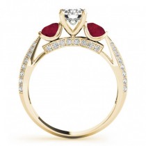 Diamond & Ruby 3 Stone Bridal Set Setting 18k Yellow Gold (1.04ct)