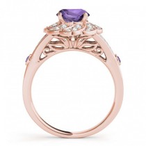 Diamond & Amethyst Floral Swirl Engagement Ring 18k Rose Gold (1.25ct)