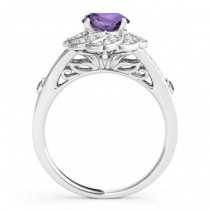 Diamond & Amethyst Floral Swirl Engagement Ring 18k White Gold (1.25ct)