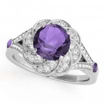 Diamond & Amethyst Floral Swirl Engagement Ring Palladium (1.25ct)