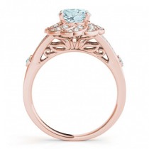 Diamond & Aquamarine Floral Swirl Engagement Ring 18k Rose Gold (1.25ct)