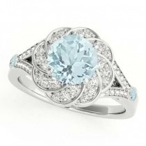 Diamond & Aquamarine Floral Swirl Engagement Ring Palladium (1.25ct)
