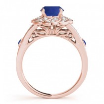 Diamond & Blue Sapphire Floral Engagement Ring 14k Rose Gold (1.25ct)