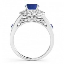Diamond & Blue Sapphire Floral Engagement Ring 14k White Gold (1.25ct)