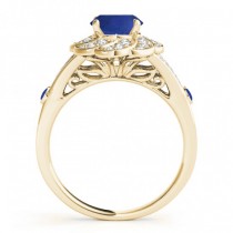 Diamond & Blue Sapphire Floral Engagement Ring 18k Yellow Gold (1.25ct)