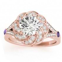 Diamond & Amethyst Floral Engagement Ring Setting 14k Rose Gold (0.25ct)