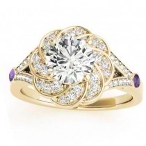 Diamond & Amethyst Floral Engagement Ring Setting 18k Yellow Gold (0.25ct)