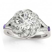Diamond & Amethyst Floral Engagement Ring Setting Palladium (0.25ct)