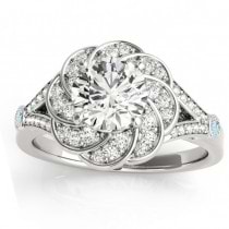 Diamond & Aquamarine Floral Engagement Ring Setting 18k White Gold (0.25ct)