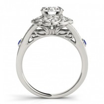 Diamond & Blue Sapphire Floral Engagement Ring Setting 14k White Gold (0.25ct)