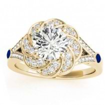 Diamond & Blue Sapphire Floral Engagement Ring Setting 14k Yellow Gold (0.25ct)